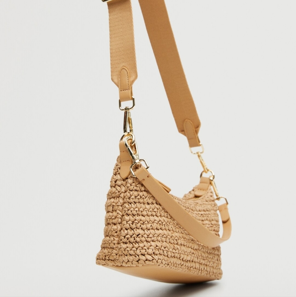 Mango Raffia Crossbody Bag